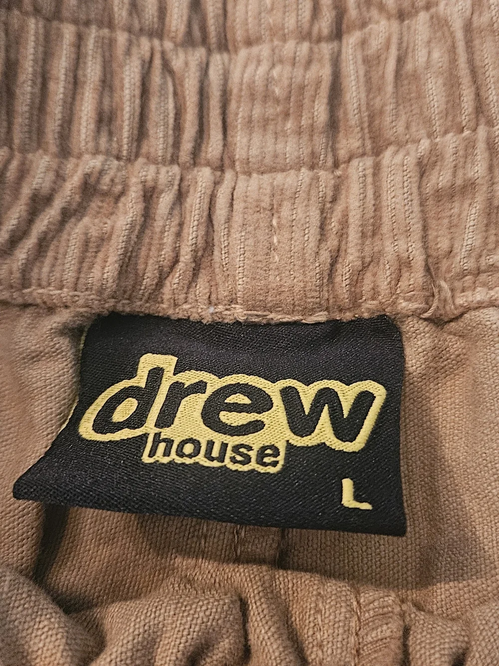 drew house Tan Corduroy Kids Shorts with White 'draw' Logo
